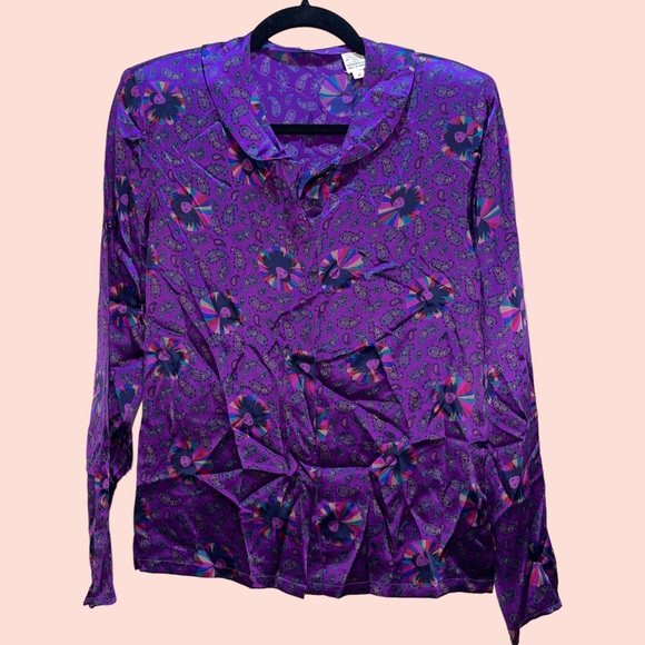 Vintage Deadstock Silk Top Psychedelic Goddess Print - Picture 1 of 12